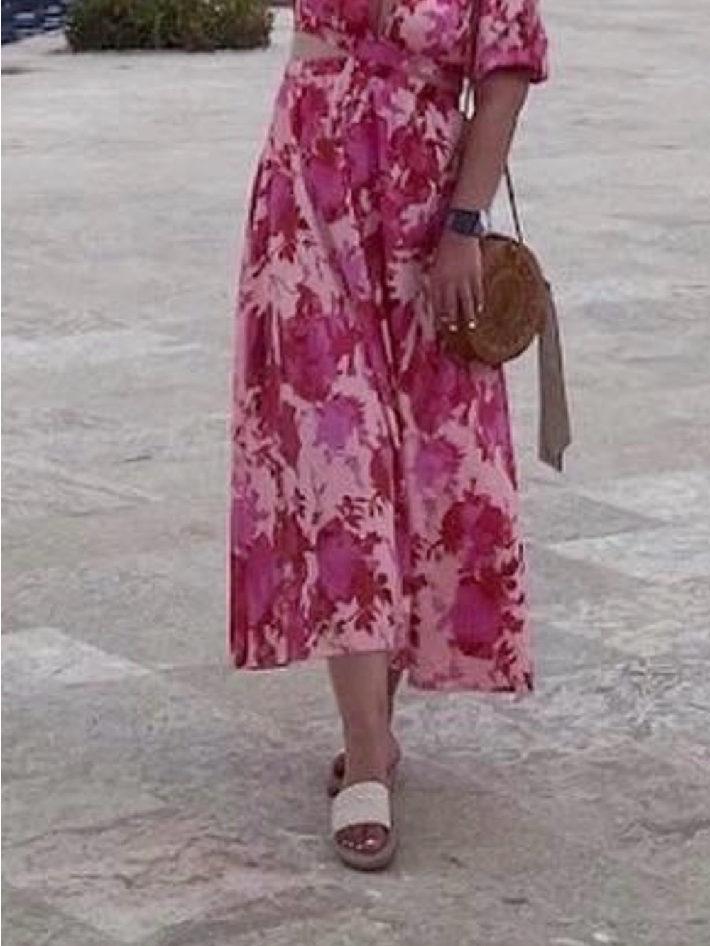SHEIN Pink Floral Maxi dress with cut outs